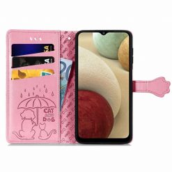 Lacné Kryty | Peňaženkové puzdro Embossing Pattern Pes a Mačka ružové – Samsung Galaxy A12 / M12 | Lacné Kryty