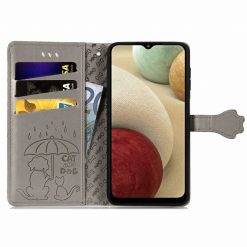 Peňaženkové puzdro Embossing Pattern Pes a Mačka sivé – Samsung Galaxy A12 / M12 | Lacné Kryty Lacné Kryty | Peňaženkové puzdro Embossing Pattern Pes a Mačka sivé – Samsung Galaxy A12 / M12 | Lacné Kryty