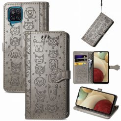 Peňaženkové puzdro Embossing Pattern Pes a Mačka sivé – Samsung Galaxy A12 / M12 | Lacné Kryty Lacné Kryty | Peňaženkové puzdro Embossing Pattern Pes a Mačka sivé – Samsung Galaxy A12 / M12 | Lacné Kryty