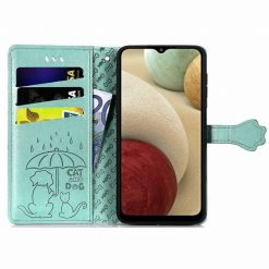 Peňaženkové puzdro Embossing Pattern Pes a Mačka zelené – Samsung Galaxy A12 / M12 | Lacné Kryty Lacné Kryty | Peňaženkové puzdro Embossing Pattern Pes a Mačka zelené – Samsung Galaxy A12 / M12 | Lacné Kryty