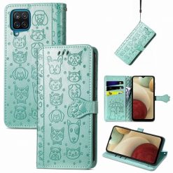 Peňaženkové puzdro Embossing Pattern Pes a Mačka zelené – Samsung Galaxy A12 / M12 | Lacné Kryty Lacné Kryty | Peňaženkové puzdro Embossing Pattern Pes a Mačka zelené – Samsung Galaxy A12 / M12 | Lacné Kryty