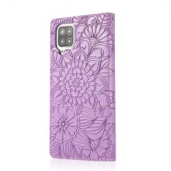 Lacné Kryty | Peňaženkové puzdro Embossing Pattern Slnečnica fialové – Samsung Galaxy A12 / M12 | Lacné Kryty
