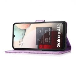 Lacné Kryty | Peňaženkové puzdro Embossing Pattern Slnečnica fialové – Samsung Galaxy A12 / M12 | Lacné Kryty