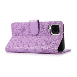 Lacné Kryty | Peňaženkové puzdro Embossing Pattern Slnečnica fialové – Samsung Galaxy A12 / M12 | Lacné Kryty