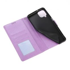Lacné Kryty | Peňaženkové puzdro Embossing Pattern Slnečnica fialové – Samsung Galaxy A12 / M12 | Lacné Kryty