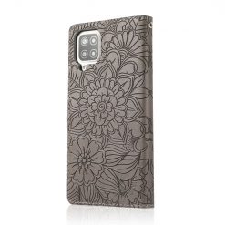 Lacné Kryty | Peňaženkové puzdro Embossing Pattern Slnečnica sivé – Samsung Galaxy A12 / M12 | Lacné Kryty