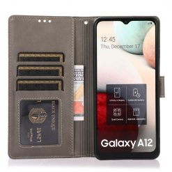 Lacné Kryty | Peňaženkové puzdro Embossing Pattern Slnečnica sivé – Samsung Galaxy A12 / M12 | Lacné Kryty