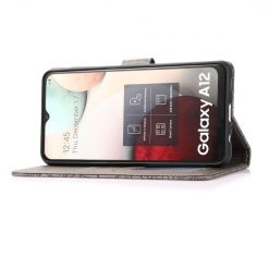 Lacné Kryty | Peňaženkové puzdro Embossing Pattern Slnečnica sivé – Samsung Galaxy A12 / M12 | Lacné Kryty