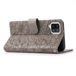 Lacné Kryty | Peňaženkové puzdro Embossing Pattern Slnečnica sivé – Samsung Galaxy A12 / M12 | Lacné Kryty