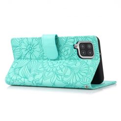 Lacné Kryty | Peňaženkové puzdro Embossing Pattern Slnečnica zelené – Samsung Galaxy A12 / M12 | Lacné Kryty