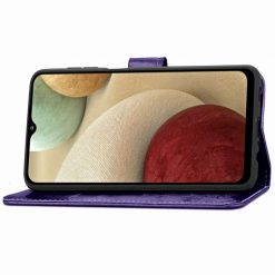 Peňaženkové puzdro Embossing Pattern Štvorlístok fialové – Samsung Galaxy A12 / M12 | Lacné Kryty Lacné Kryty | Peňaženkové puzdro Embossing Pattern Štvorlístok fialové – Samsung Galaxy A12 / M12 | Lacné Kryty