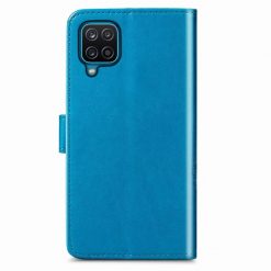 Lacné Kryty | Peňaženkové puzdro Embossing Pattern Štvorlístok modré – Samsung Galaxy A12 / M12 | Lacné Kryty