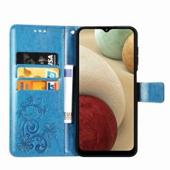 Lacné Kryty | Peňaženkové puzdro Embossing Pattern Štvorlístok modré – Samsung Galaxy A12 / M12 | Lacné Kryty