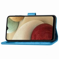 Lacné Kryty | Peňaženkové puzdro Embossing Pattern Štvorlístok modré – Samsung Galaxy A12 / M12 | Lacné Kryty