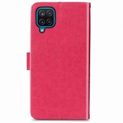 Lacné Kryty | Peňaženkové puzdro Embossing Pattern Štvorlístok ružové – Samsung Galaxy A12 / M12 | Lacné Kryty