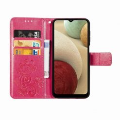 Lacné Kryty | Peňaženkové puzdro Embossing Pattern Štvorlístok ružové – Samsung Galaxy A12 / M12 | Lacné Kryty