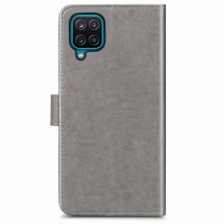 Peňaženkové puzdro Embossing Pattern Štvorlístok sivé – Samsung Galaxy A12 / M12 | Lacné Kryty Lacné Kryty | Peňaženkové puzdro Embossing Pattern Štvorlístok sivé – Samsung Galaxy A12 / M12 | Lacné Kryty