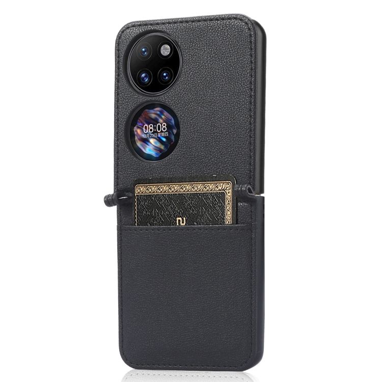 Peňaženkové puzdro Lambskin Texture čierne – Huawei P50 Pocket