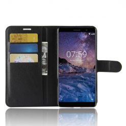 Lacné Kryty | Peňaženkové puzdro Litchi čierne – Nokia 7 Plus | Lacné Kryty
