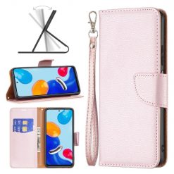 Lacné Kryty | Peňaženkové puzdro Fancy Litchi bledoružové – Xiaomi Redmi Note 11 (4G) / 11S | Lacné Kryty