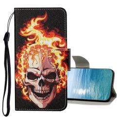 Lacné Kryty | Knižkové puzdro Trendy Cross case Lebka v ohni – Samsung Galaxy A13 (4G) | Lacné Kryty