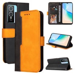 Peňaženkové puzdro Stitching čierno-oranžové – Vivo Y76 5G | Lacné Kryty Lacné Kryty | Peňaženkové puzdro Stitching čierno-oranžové – Vivo Y76 5G | Lacné Kryty