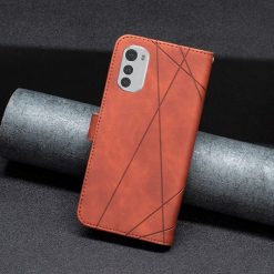 Knižkové puzdro Rhombus hnedé – Motorola Moto E32 / E32s | Lacné Kryty Lacné Kryty | Knižkové puzdro Rhombus hnedé – Motorola Moto E32 / E32s | Lacné Kryty