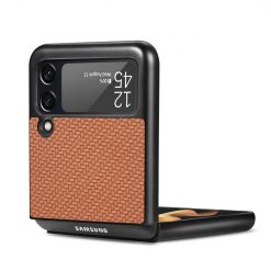 Kryt Cross Pattern Slim hnedý – Samsung Galaxy Z Flip 4 | Lacné Kryty Lacné Kryty | Kryt Cross Pattern Slim hnedý – Samsung Galaxy Z Flip 4 | Lacné Kryty