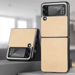 Lacné Kryty | Kryt Cross Pattern Slim zlatý – Samsung Galaxy Z Flip 4 | Lacné Kryty