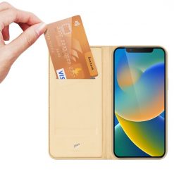 Lacné Kryty | Peňaženkové puzdro Dux Ducis Skin Pro zlaté – Apple iPhone 14 | Lacné Kryty