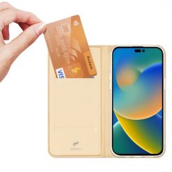 Lacné Kryty | Peňaženkové puzdro Dux Ducis Skin Pro zlaté – Apple iPhone 14 Pro Max | Lacné Kryty