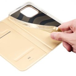 Lacné Kryty | Peňaženkové puzdro Dux Ducis Skin Pro zlaté – Apple iPhone 14 Pro Max | Lacné Kryty