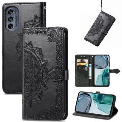 Lacné Kryty | Peňaženkové puzdro Embossing Pattern Mandala Flower čierne – Motorola Moto G42 | Lacné Kryty