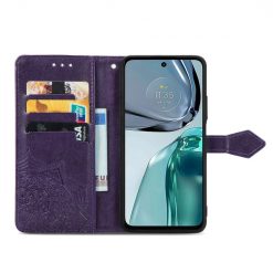 Lacné Kryty | Peňaženkové puzdro Embossing Pattern Mandala Flower fialové – Motorola Moto G42 | Lacné Kryty