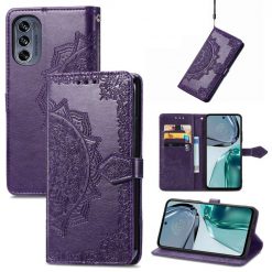 Lacné Kryty | Peňaženkové puzdro Embossing Pattern Mandala Flower fialové – Motorola Moto G42 | Lacné Kryty