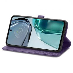 Lacné Kryty | Peňaženkové puzdro Embossing Pattern Mandala Flower fialové – Motorola Moto G42 | Lacné Kryty