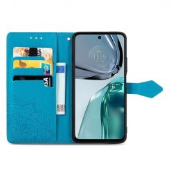 Lacné Kryty | Peňaženkové puzdro Embossing Pattern Mandala Flower modré – Motorola Moto G42 | Lacné Kryty