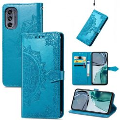 Lacné Kryty | Peňaženkové puzdro Embossing Pattern Mandala Flower modré – Motorola Moto G42 | Lacné Kryty