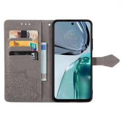 Lacné Kryty | Peňaženkové puzdro Embossing Pattern Mandala Flower sivé – Motorola Moto G42 | Lacné Kryty
