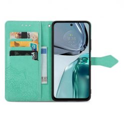 Lacné Kryty | Peňaženkové puzdro Embossing Pattern Mandala Flower zelené – Motorola Moto G42 | Lacné Kryty
