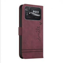 Lacné Kryty | Peňaženkové puzdro Retro Smile bordové – Xiaomi Poco C40 | Lacné Kryty
