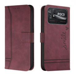 Lacné Kryty | Peňaženkové puzdro Retro Smile bordové – Xiaomi Poco C40 | Lacné Kryty