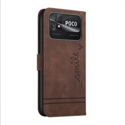 Lacné Kryty | Peňaženkové puzdro Retro Smile hnedé – Xiaomi Poco C40 | Lacné Kryty