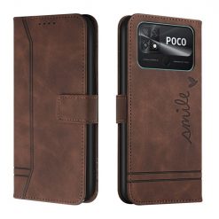 Lacné Kryty | Peňaženkové puzdro Retro Smile hnedé – Xiaomi Poco C40 | Lacné Kryty
