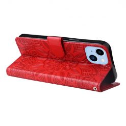 Lacné Kryty | Peňaženkové puzdro Embossing Pattern Slnečnica červené – Apple iPhone 14 | Lacné Kryty