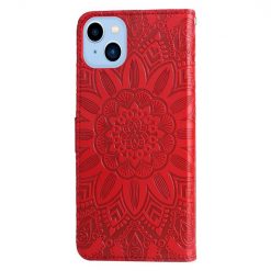 Lacné Kryty | Peňaženkové puzdro Embossing Pattern Slnečnica červené – Apple iPhone 14 Plus | Lacné Kryty