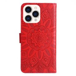 Lacné Kryty | Peňaženkové puzdro Embossing Pattern Slnečnica červené – Apple iPhone 14 Pro | Lacné Kryty