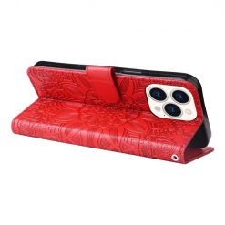 Lacné Kryty | Peňaženkové puzdro Embossing Pattern Slnečnica červené – Apple iPhone 14 Pro | Lacné Kryty