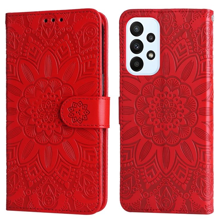 Peňaženkové puzdro Embossing Pattern Slnečnica červené – Samsung Galaxy A23 5G / M23