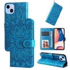 Peňaženkové puzdro Embossing Pattern Slnečnica modré – Apple iPhone 14 Plus | Lacné Kryty Lacné Kryty | Peňaženkové puzdro Embossing Pattern Slnečnica modré – Apple iPhone 14 Plus | Lacné Kryty